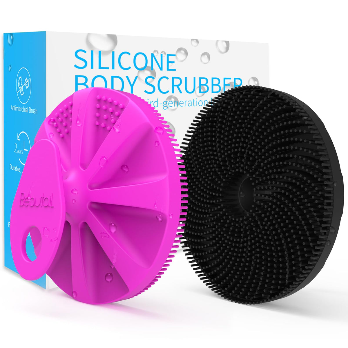 BEAUTAIL Silicone Body Scrubber front view with fins and points