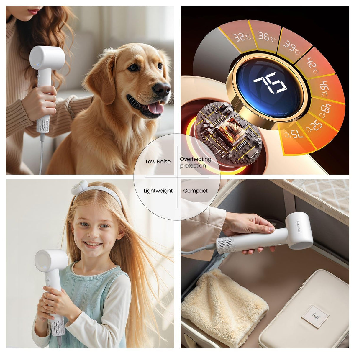 BeautiFlow Hair Dryer lightweight design on a bathroom counter
