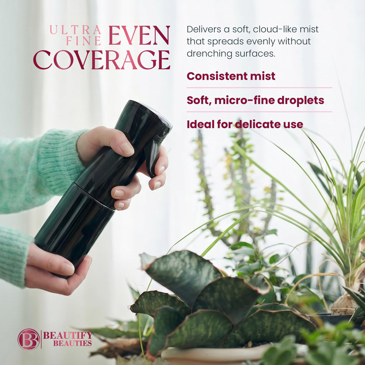 BeautifyBeauties Continuous Spray Bottle in use for cleaning