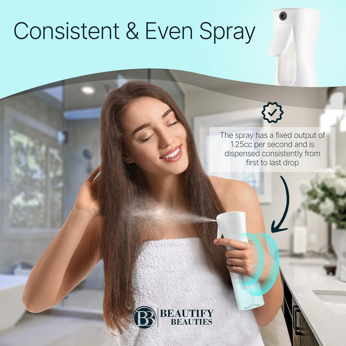 BeautifyBeauties Hair Spray Bottle on a vanity table