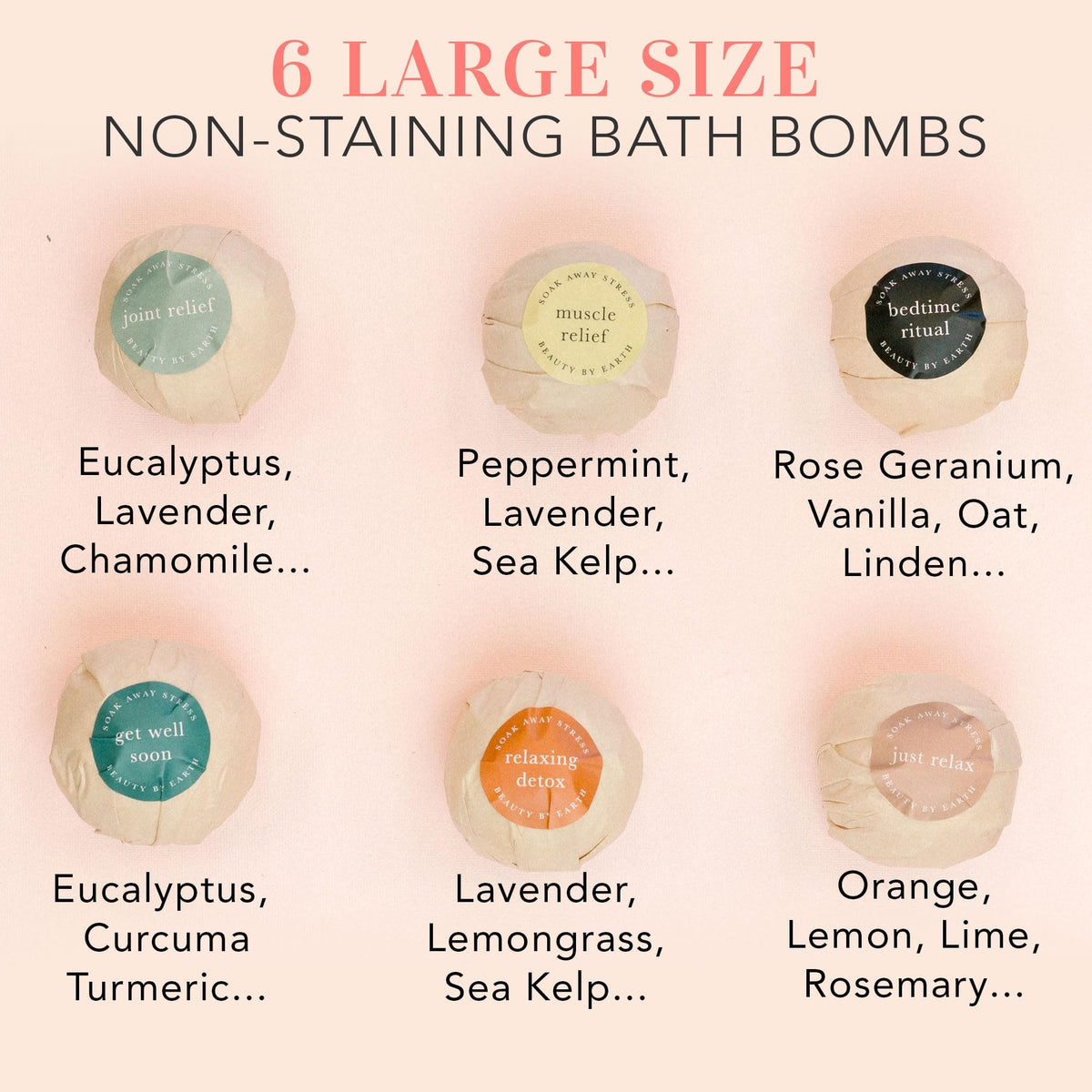 Beauty by Earth bath bombs with natural ingredients displayed