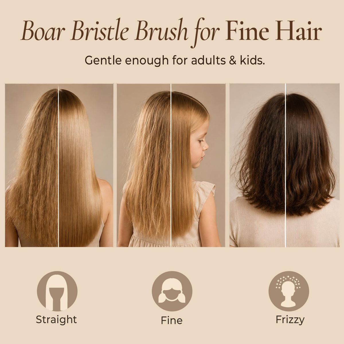 Beauty by Earth Boar Bristle Hair Brush side view showing bristle arrangement