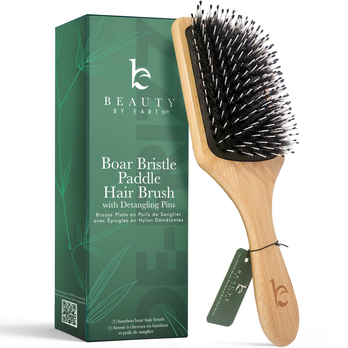 Beauty by Earth Boar Bristle Paddle Hair Brush front view