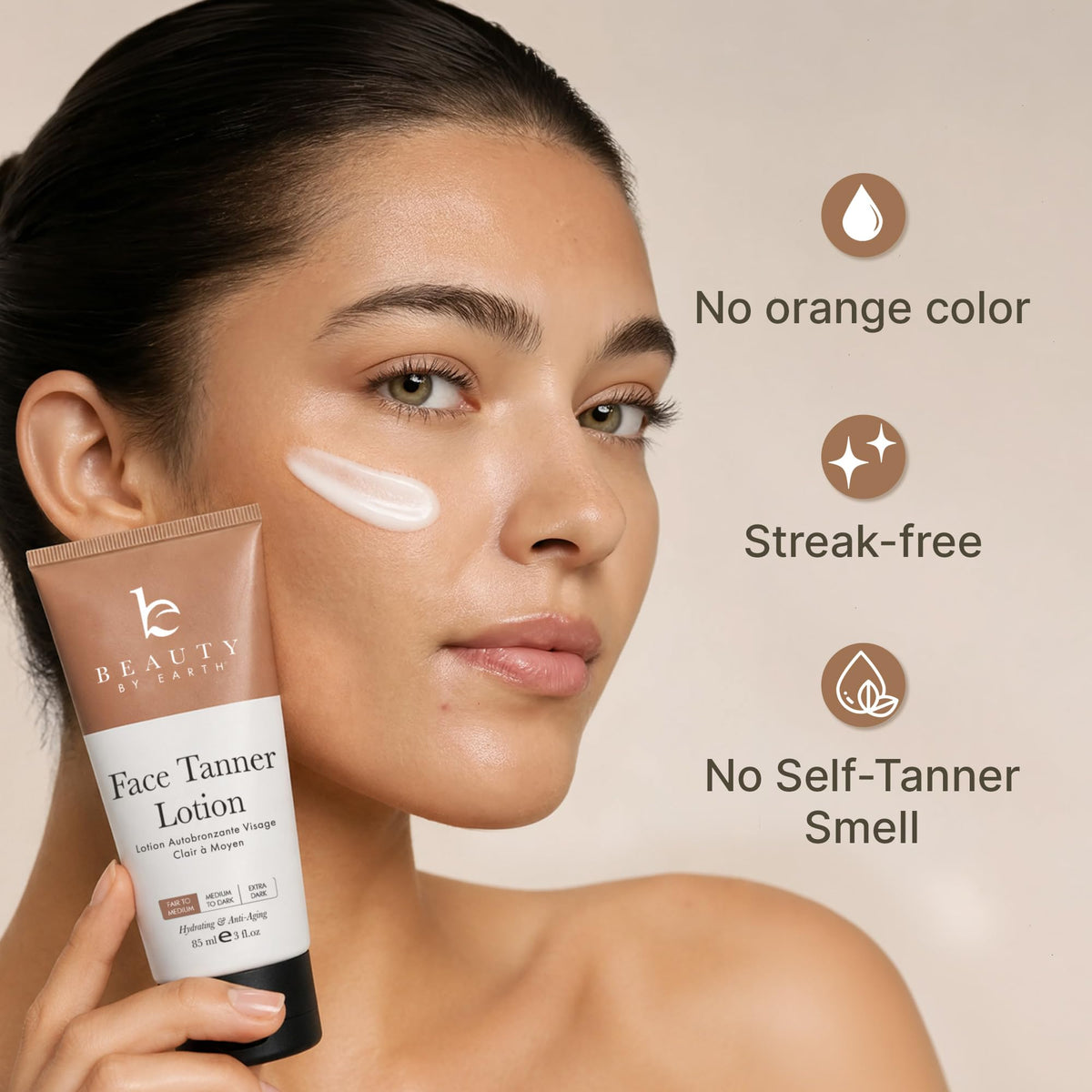 Beauty by Earth Face Tanner back view with ingredient list