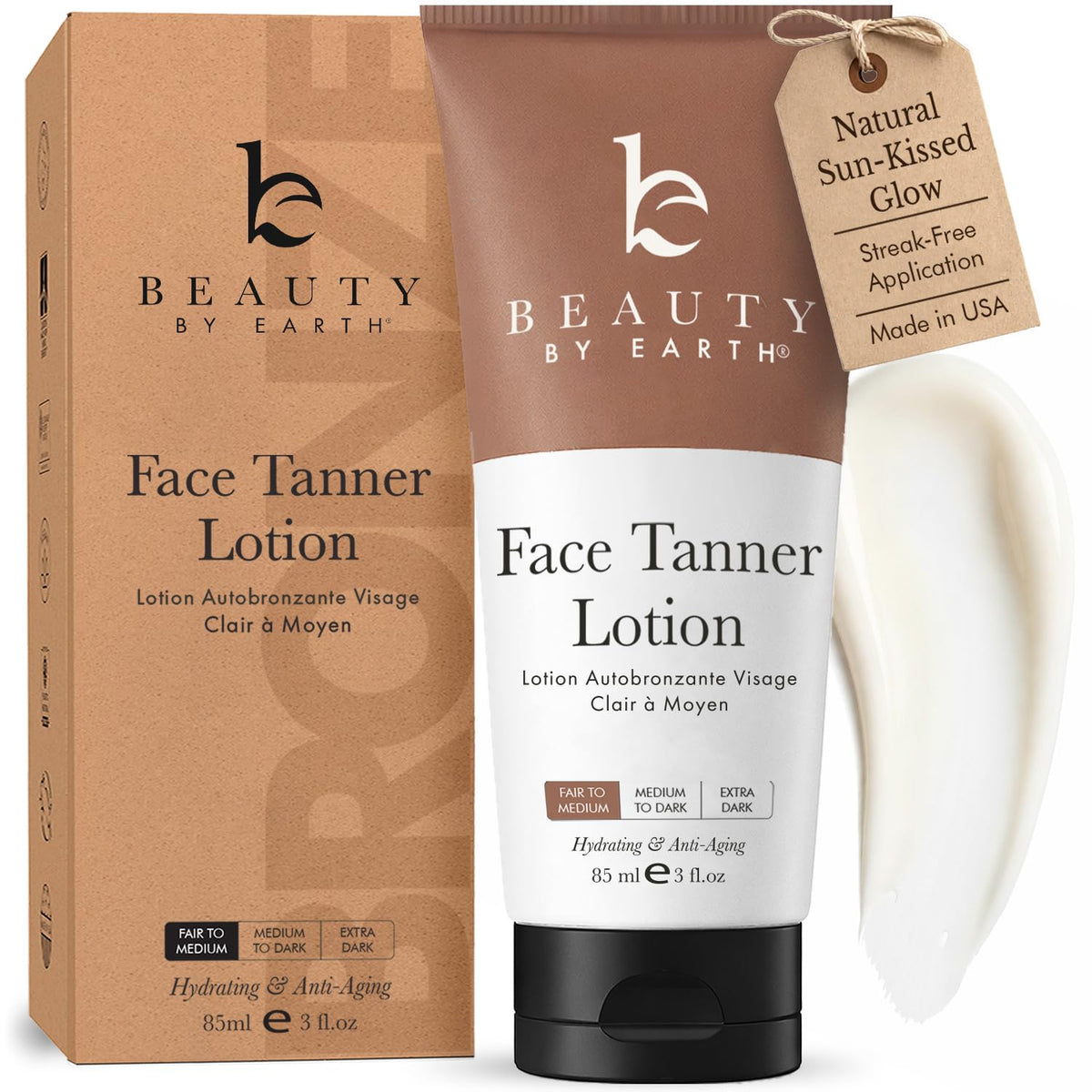 Beauty by Earth Face Tanner front view, 109g bottle