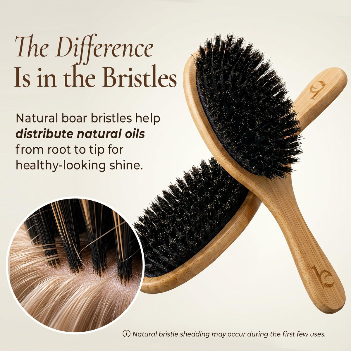 Beauty by Earth hair brush displayed on a wooden surface