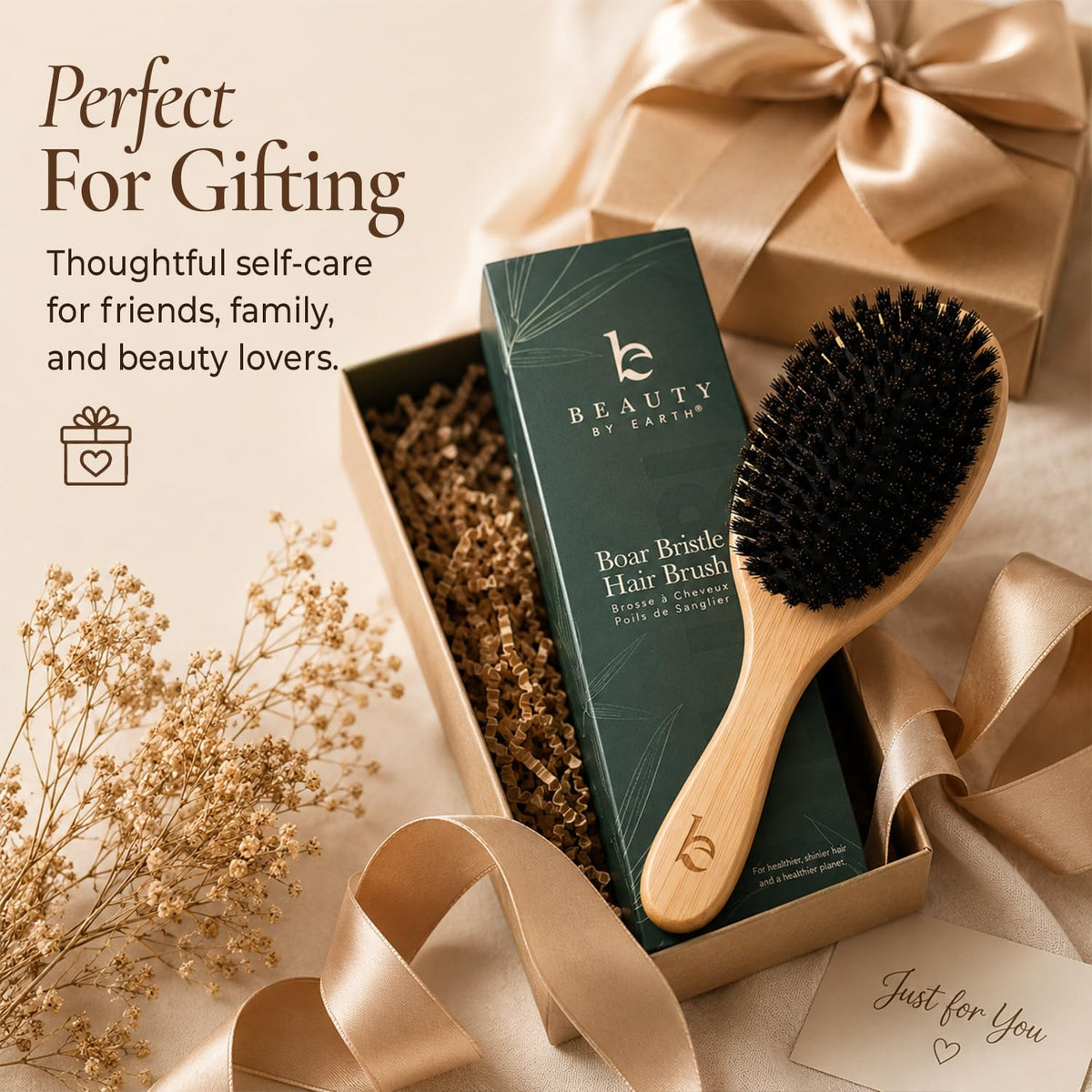 Beauty by Earth hair brush showing bamboo handle detail