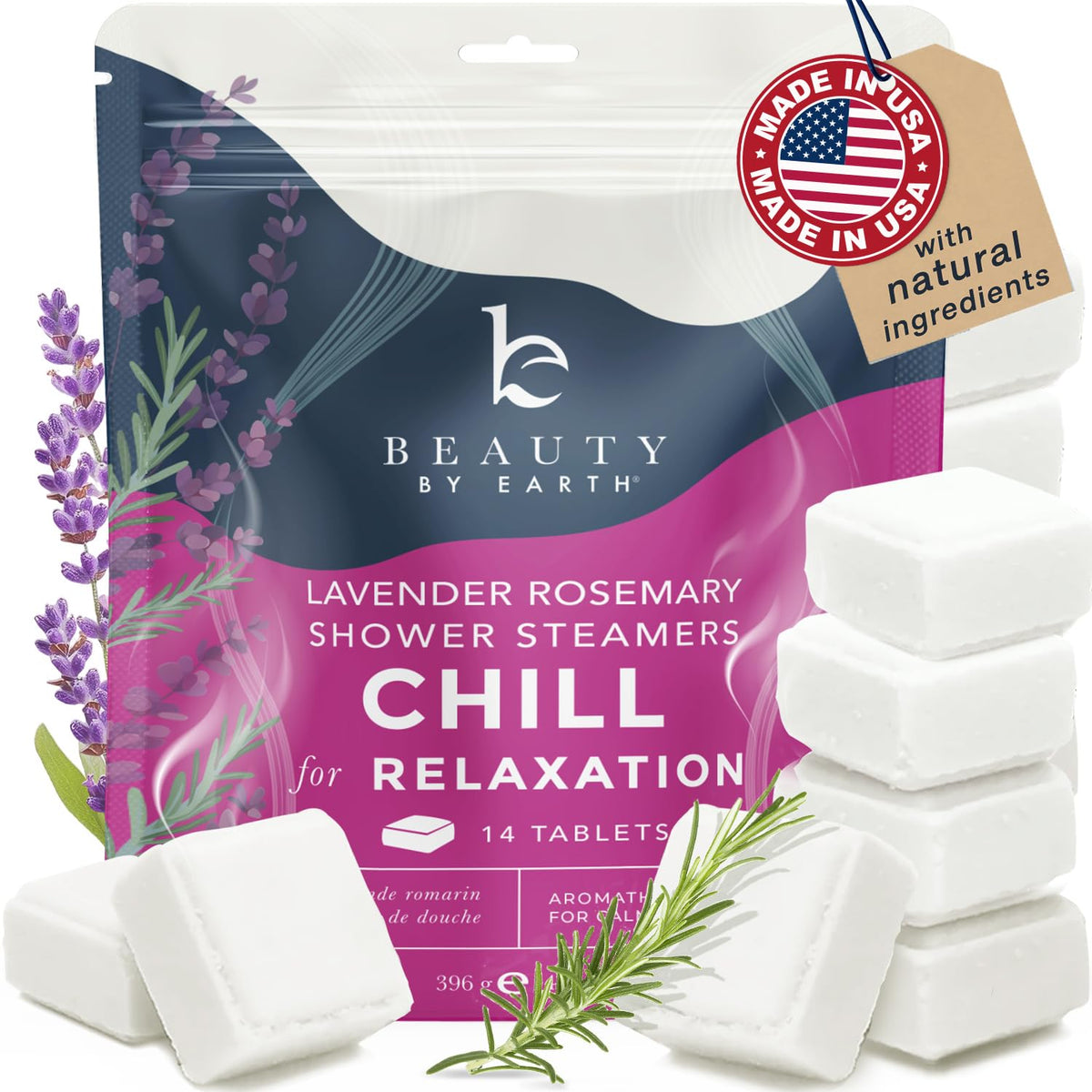 Beauty by Earth Lavender Shower Steamers front view