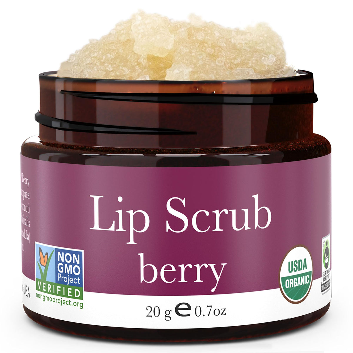Beauty by Earth Organic Lip Scrub Berry front view with packaging