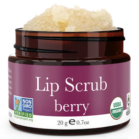 Beauty by Earth Organic Lip Scrub Berry front view with packaging