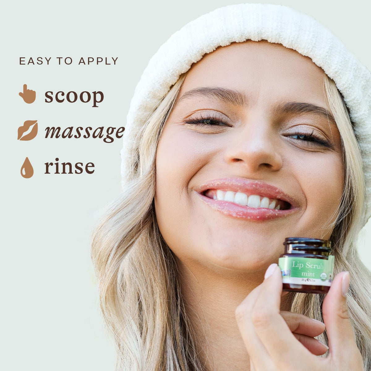 Beauty by Earth Organic Lip Scrub Mint with a spoon