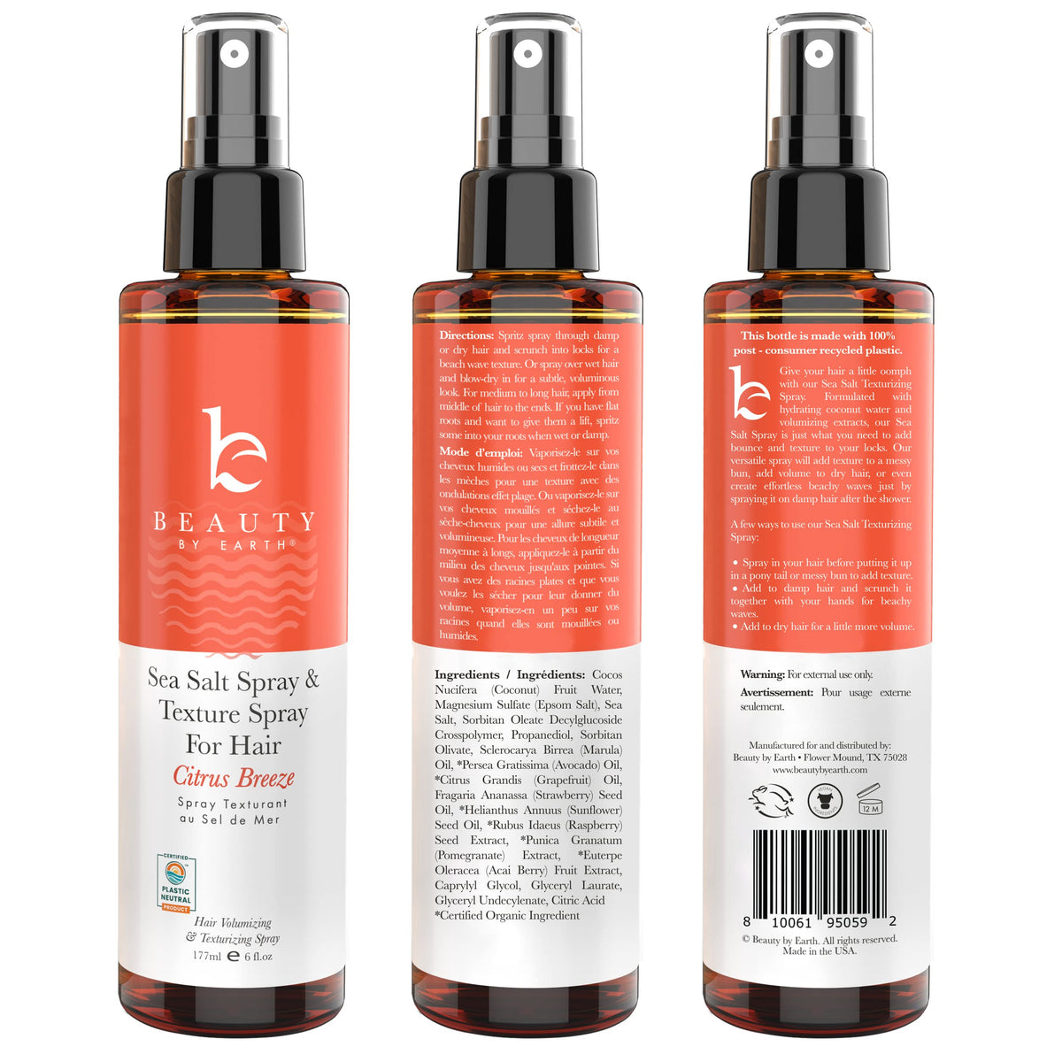 Beauty by Earth Sea Salt Spray 220g packaging details