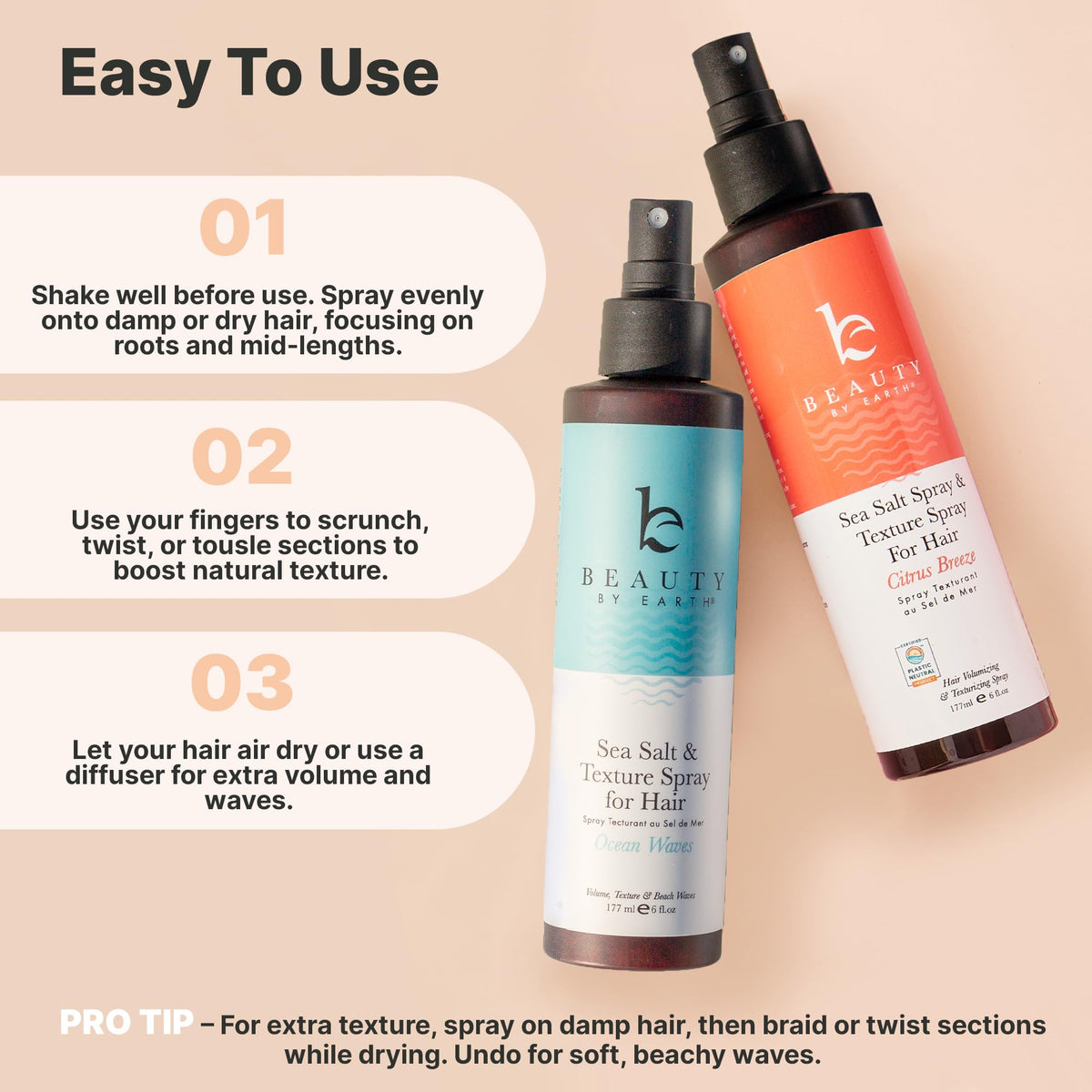 Beauty by Earth Sea Salt Spray 222g packaging display