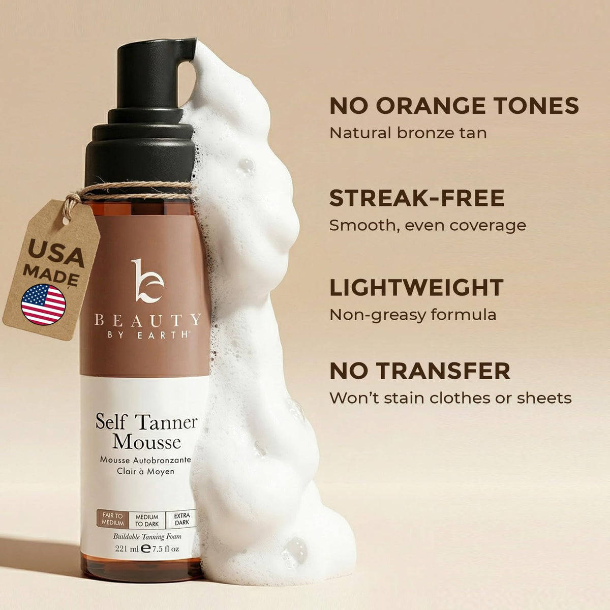Beauty by Earth Self Tanner Mousse back view with ingredient list