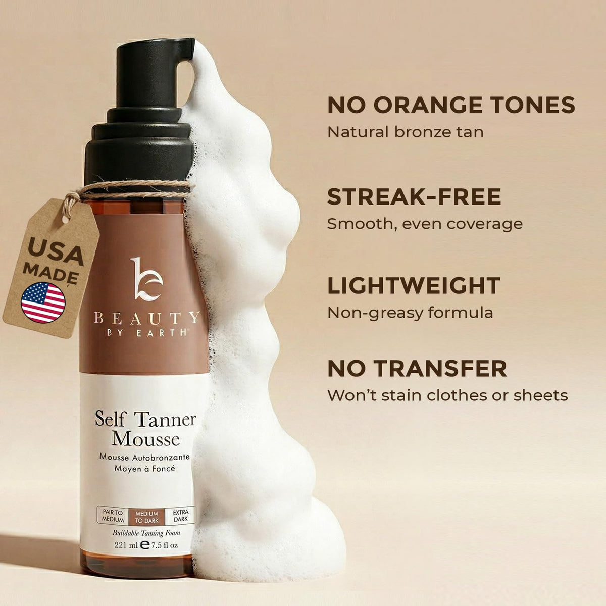 Beauty by Earth Self Tanner Mousse bottle side view