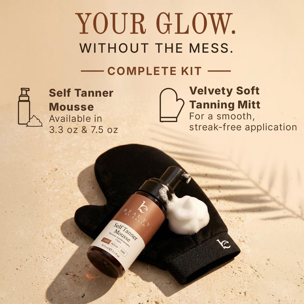 Beauty by Earth self tanner mousse bottle with fresh scent