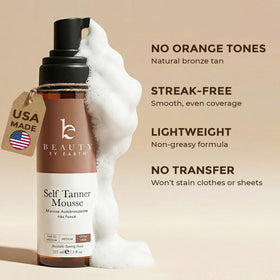 Beauty by Earth Self Tanner Mousse packaging with natural ingredients