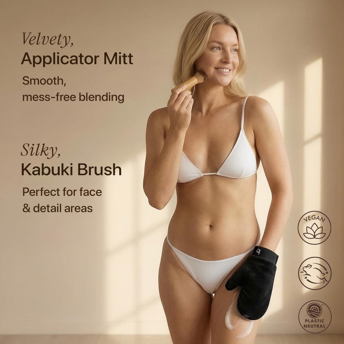 Beauty by Earth Self Tanner Tanning Mousse application with glove