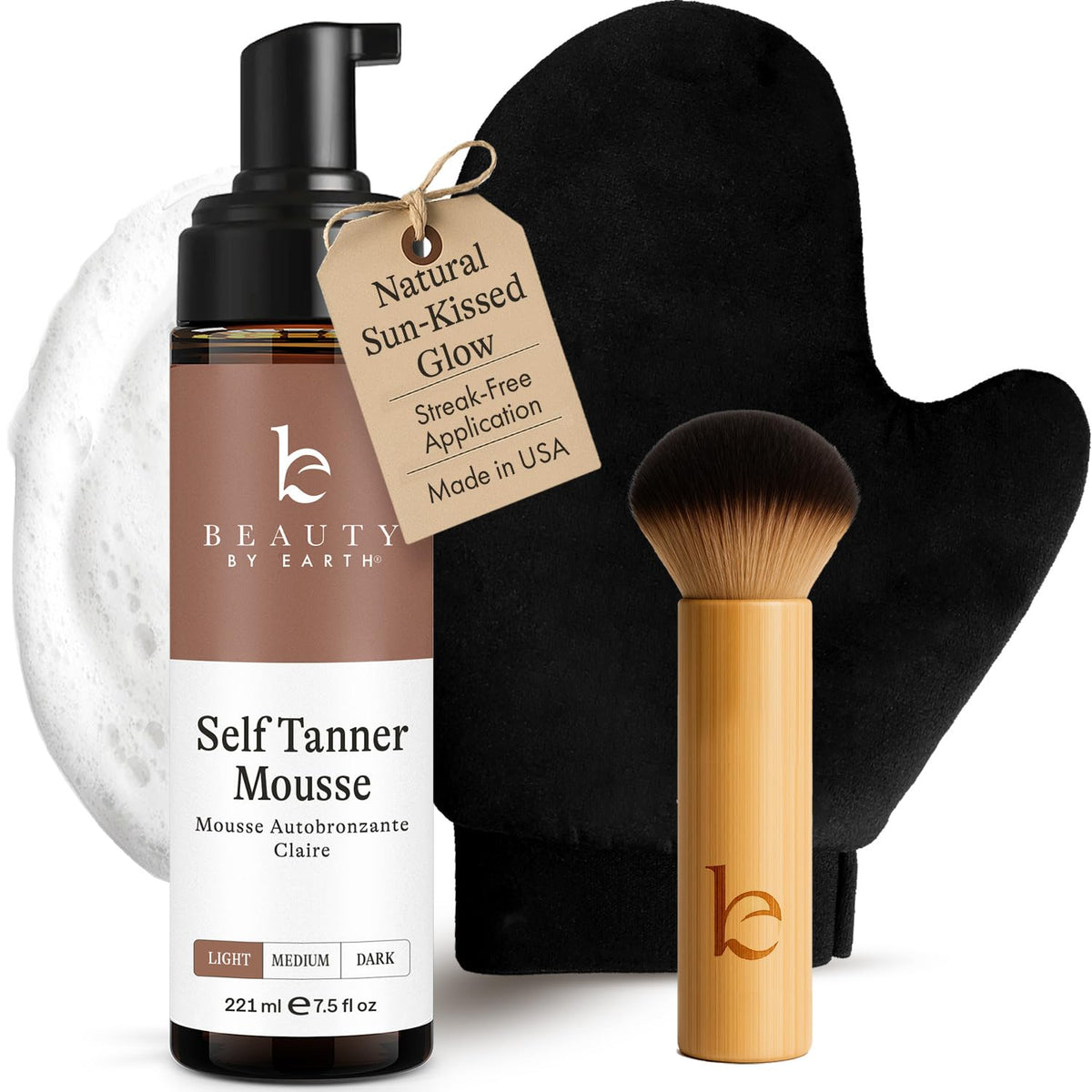 Beauty by Earth Self Tanner Tanning Mousse Kit packaging front view