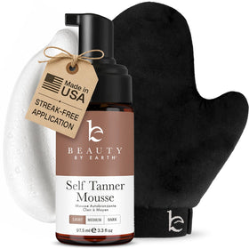 Beauty by Earth Self Tanner Tanning Mousse Kit with glove and mousse bottle