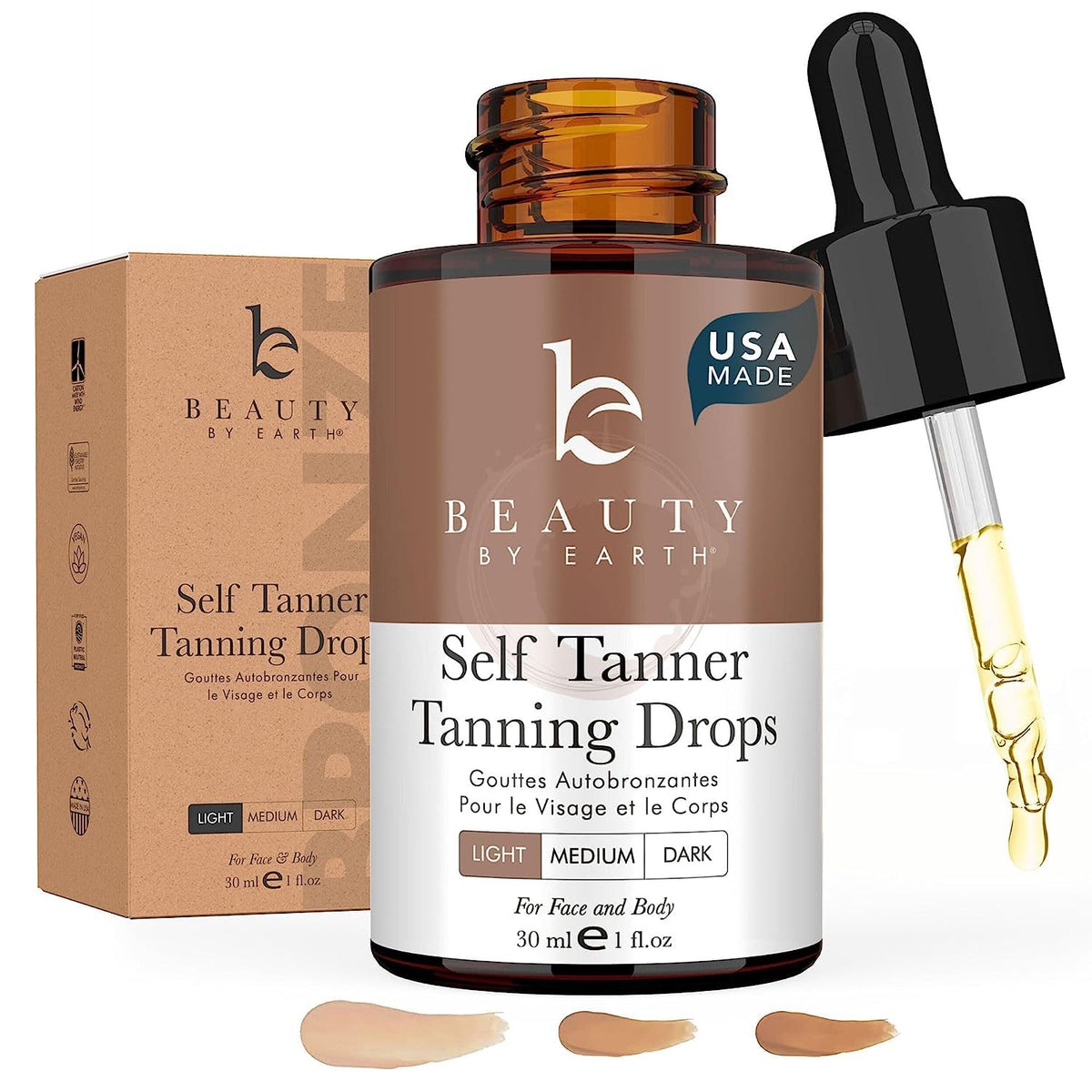 Beauty by Earth Self Tanning Drops front view with dropper