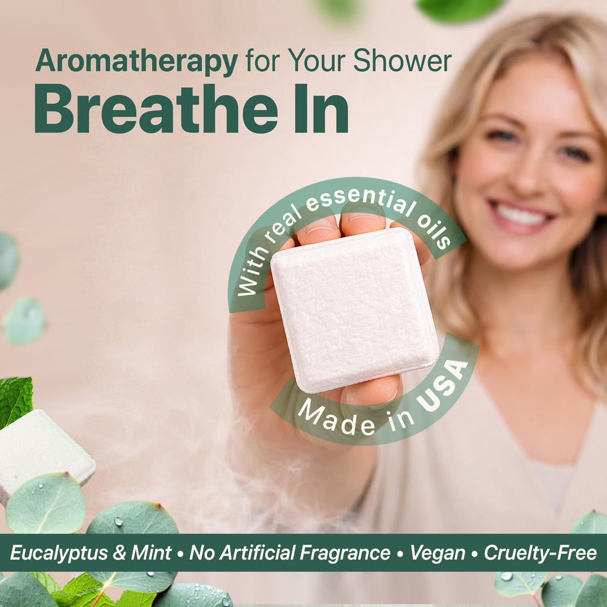 Beauty by Earth Shower Steamers packaging with natural ingredients