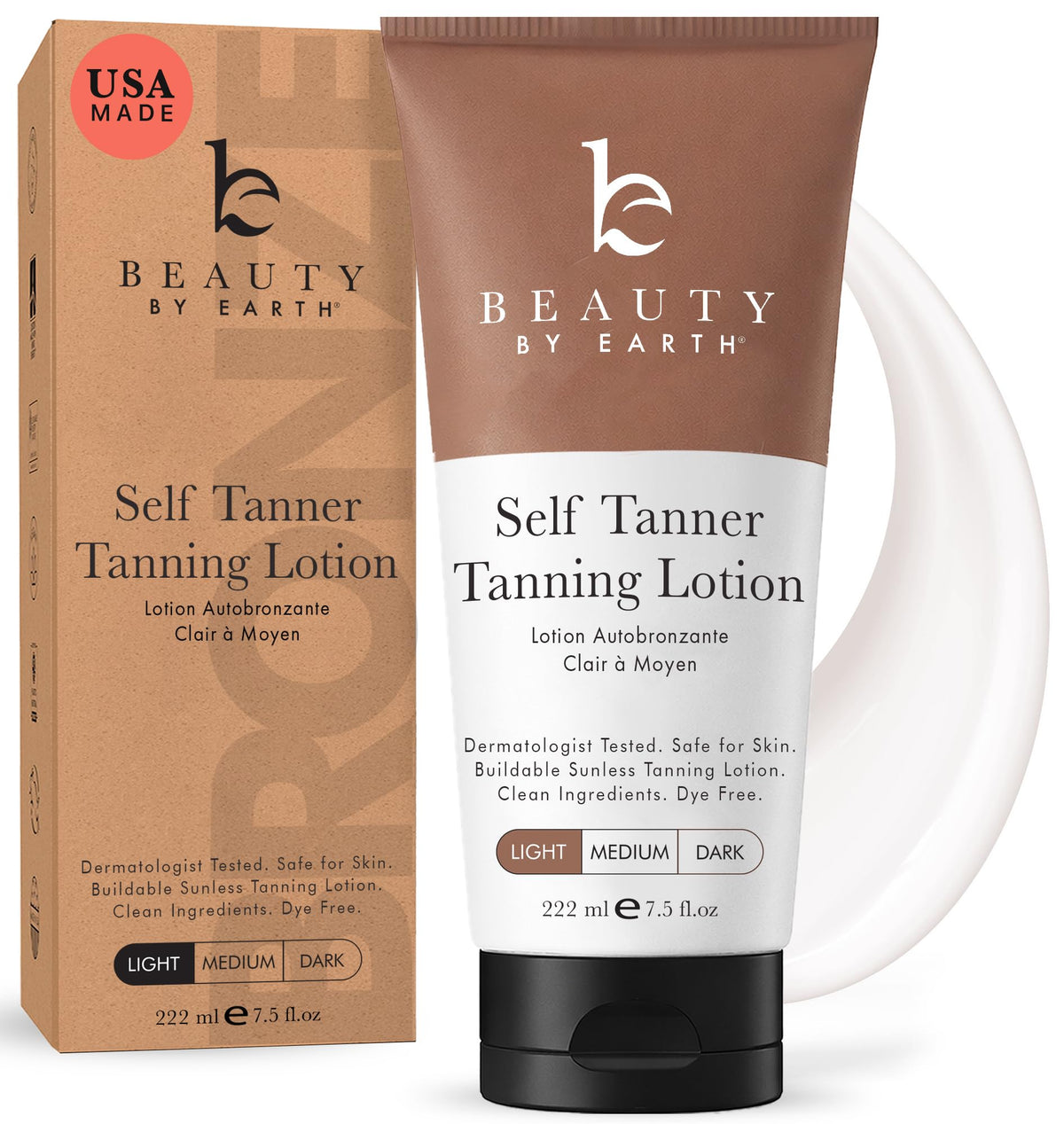 Beauty by Earth Tanning Lotion front view with natural ingredients