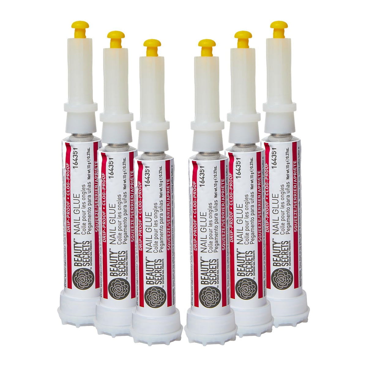 BEAUTY SECRETS Nail Glue 6 Pack front view with precision tips