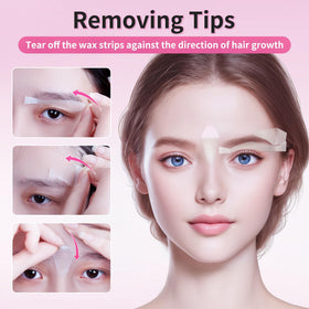 Beauty7 Facial Wax Strips demonstrating eyebrow hair removal