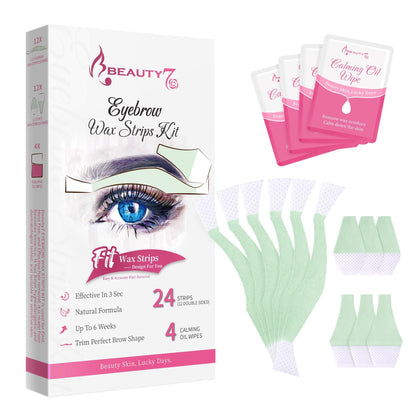 Beauty7 Facial Wax Strips package front view with 24 strips