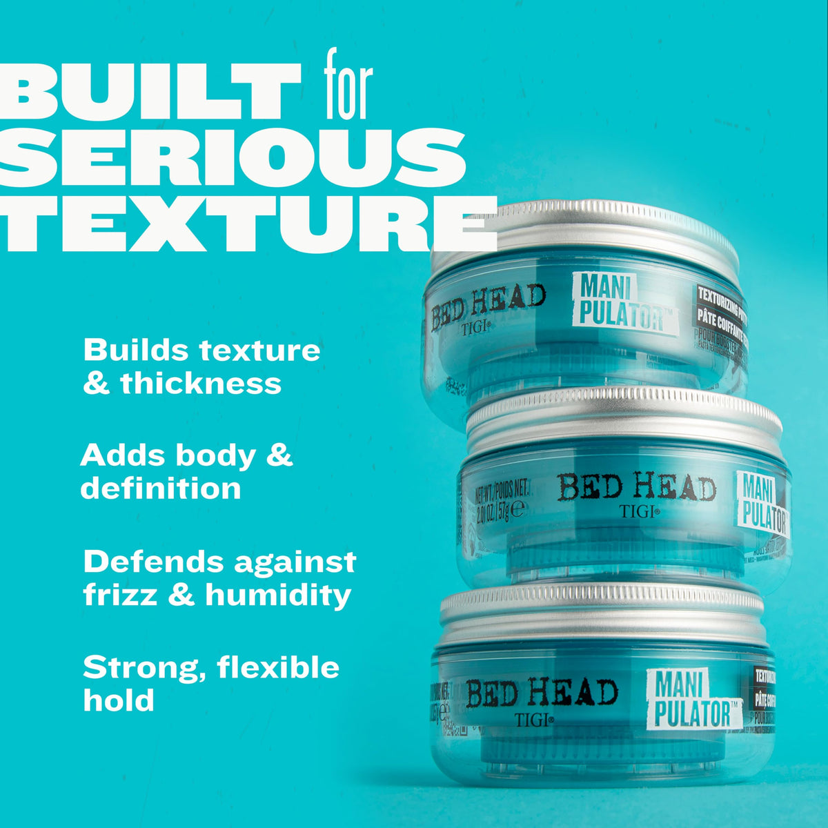 Bed Head Manipulator Texturizing Putty on a bathroom counter