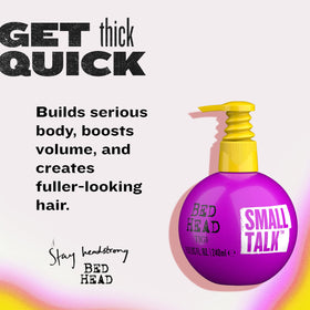 Bed Head Small Talk Thickening Cream with textured hair background