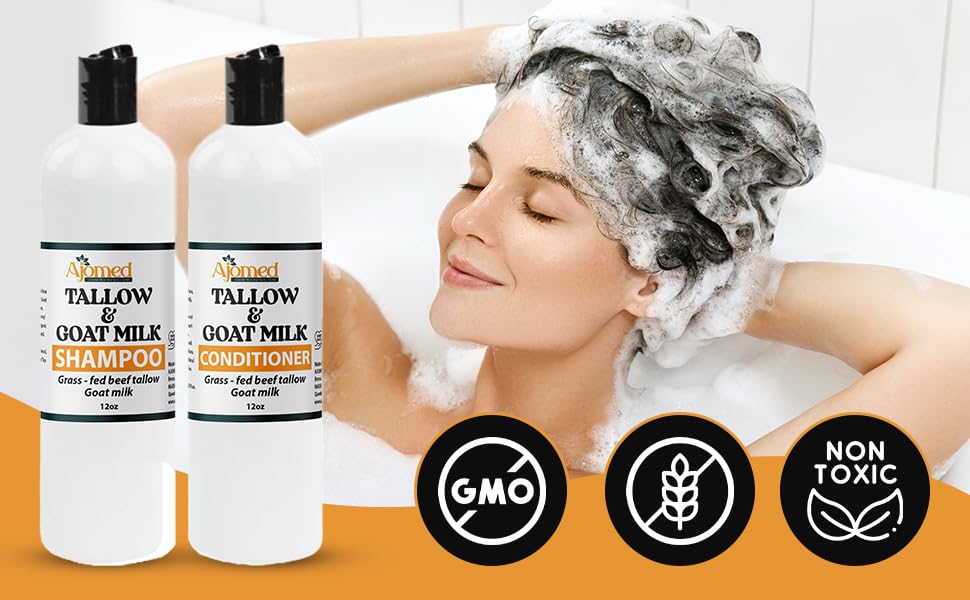 Beef Tallow & Goat Milk Shampoo bottle with label