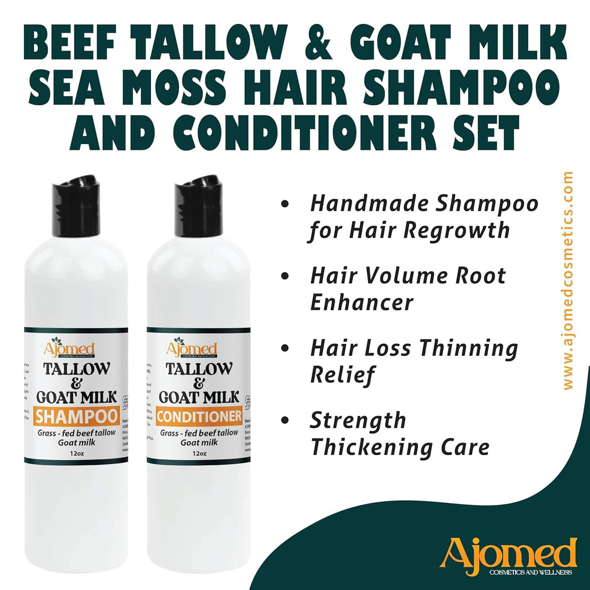 Beef Tallow Shampoo & Conditioner Set with goat milk ingredients