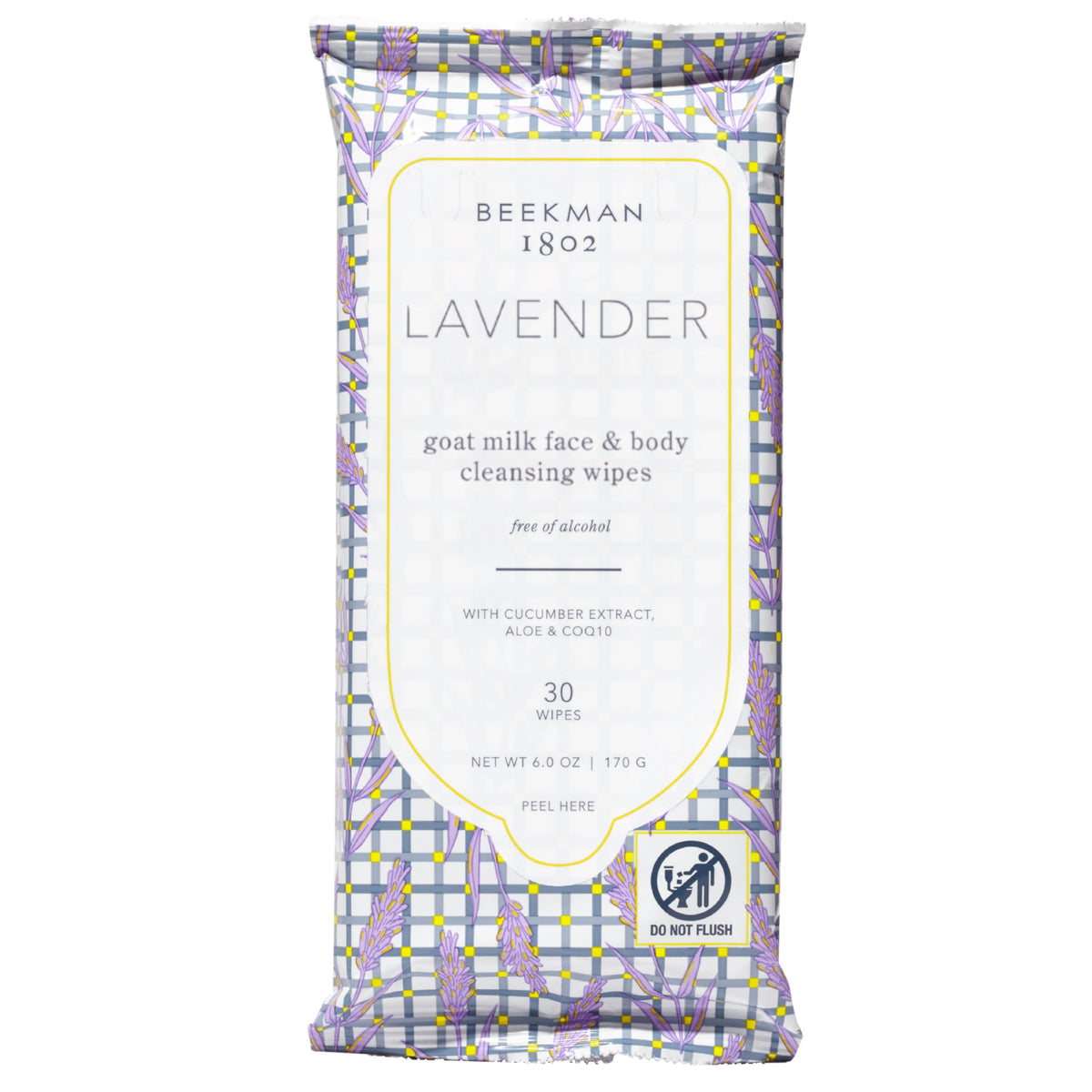 Beekman 1802 Goat Milk Face Wipes Lavender front view packaging