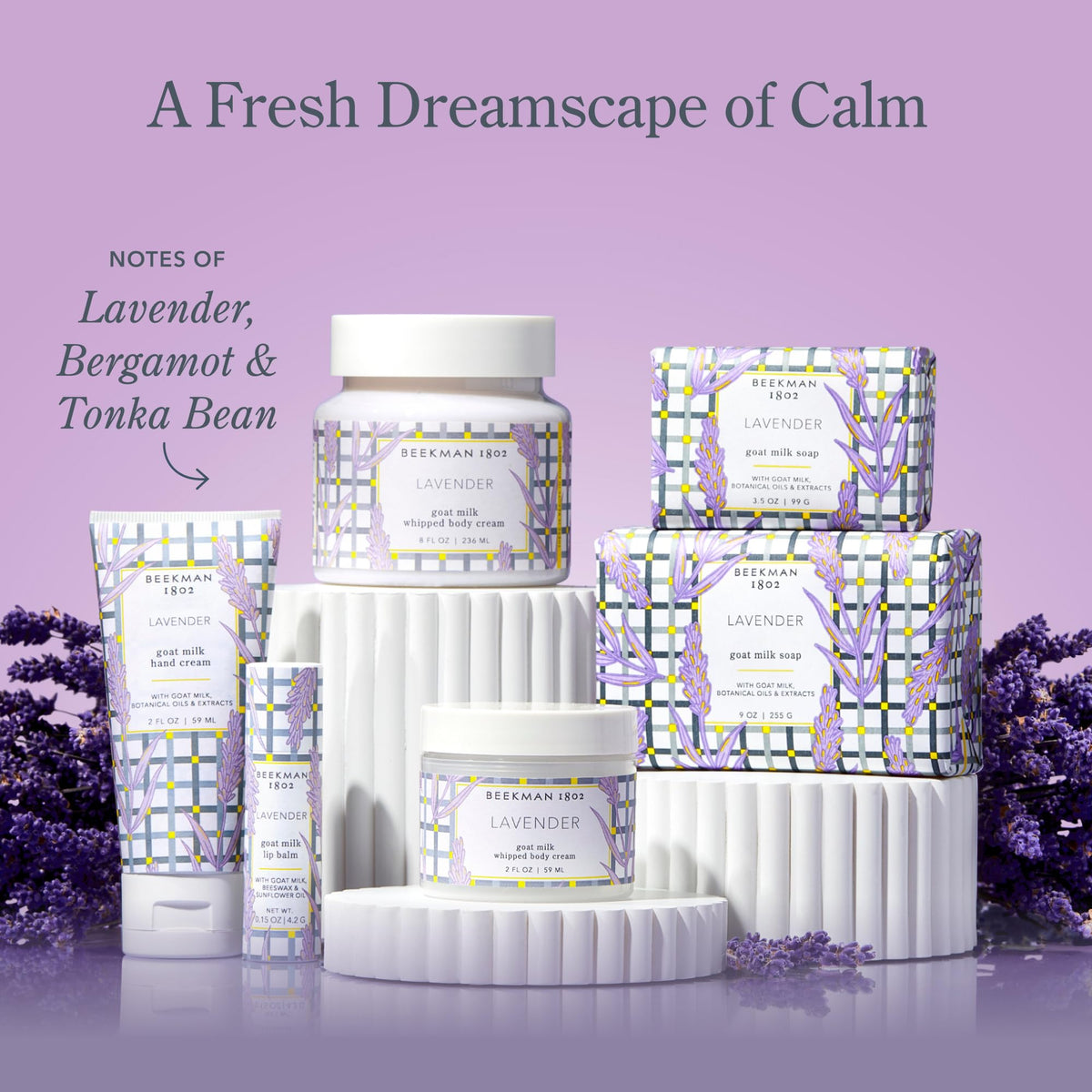 Beekman 1802 Goat Milk Face Wipes Lavender in a travel bag