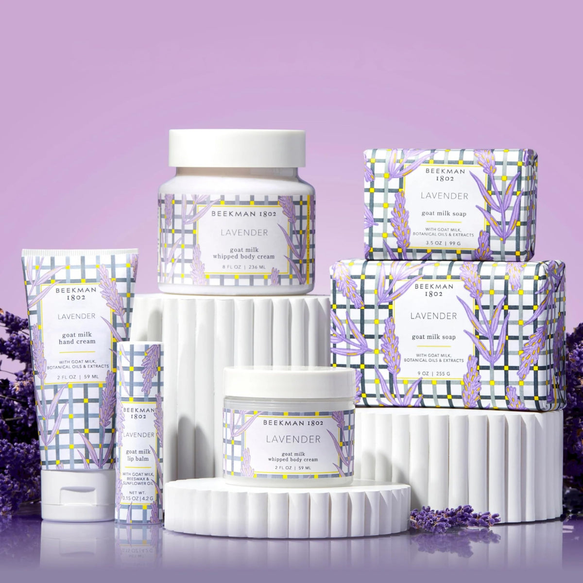 Beekman 1802 Goat Milk Face Wipes Lavender in use on a face