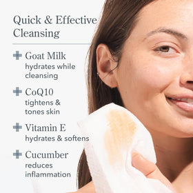 Beekman 1802 Goat Milk Face Wipes opened with a wipe partially pulled out