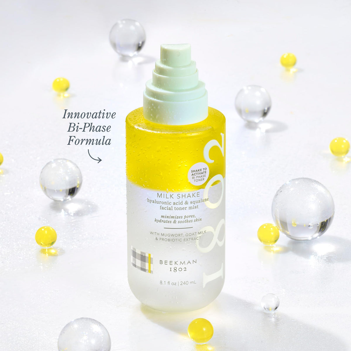 Beekman 1802 Milk Shake Hydrating Face Mist on a vanity