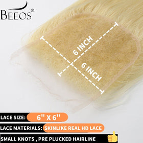 BEEOS 6x6 HD Lace Closure 613 Blonde texture detail