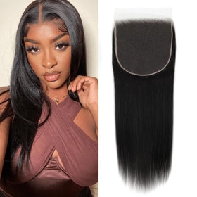 BEEOS 6x6 HD Lace Closure front view with straight hair