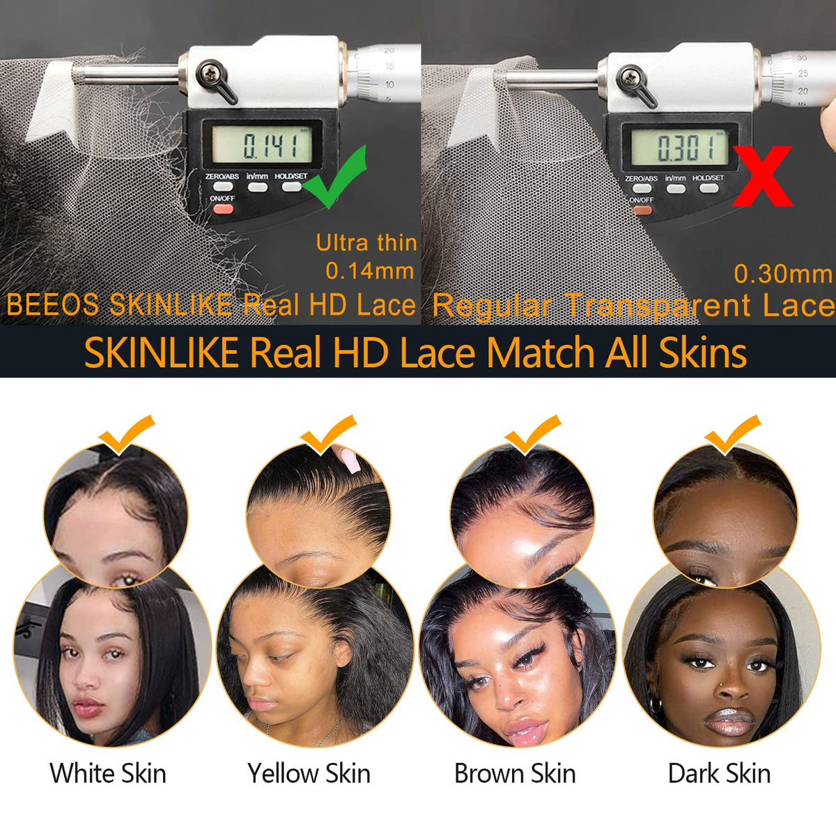 BEEOS 6x6 HD Lace Closure showing pre-plucked hairline