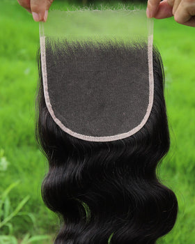 BEEOS Body Wave 5x5 HD Lace Closure styled in a middle part