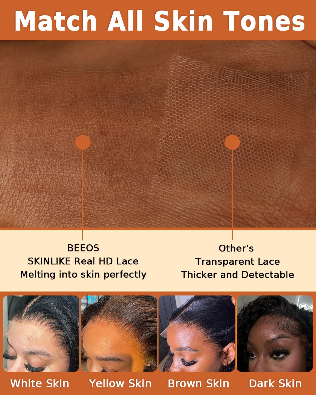 BEEOS Deep Wave lace closure showing pre-plucked hairline