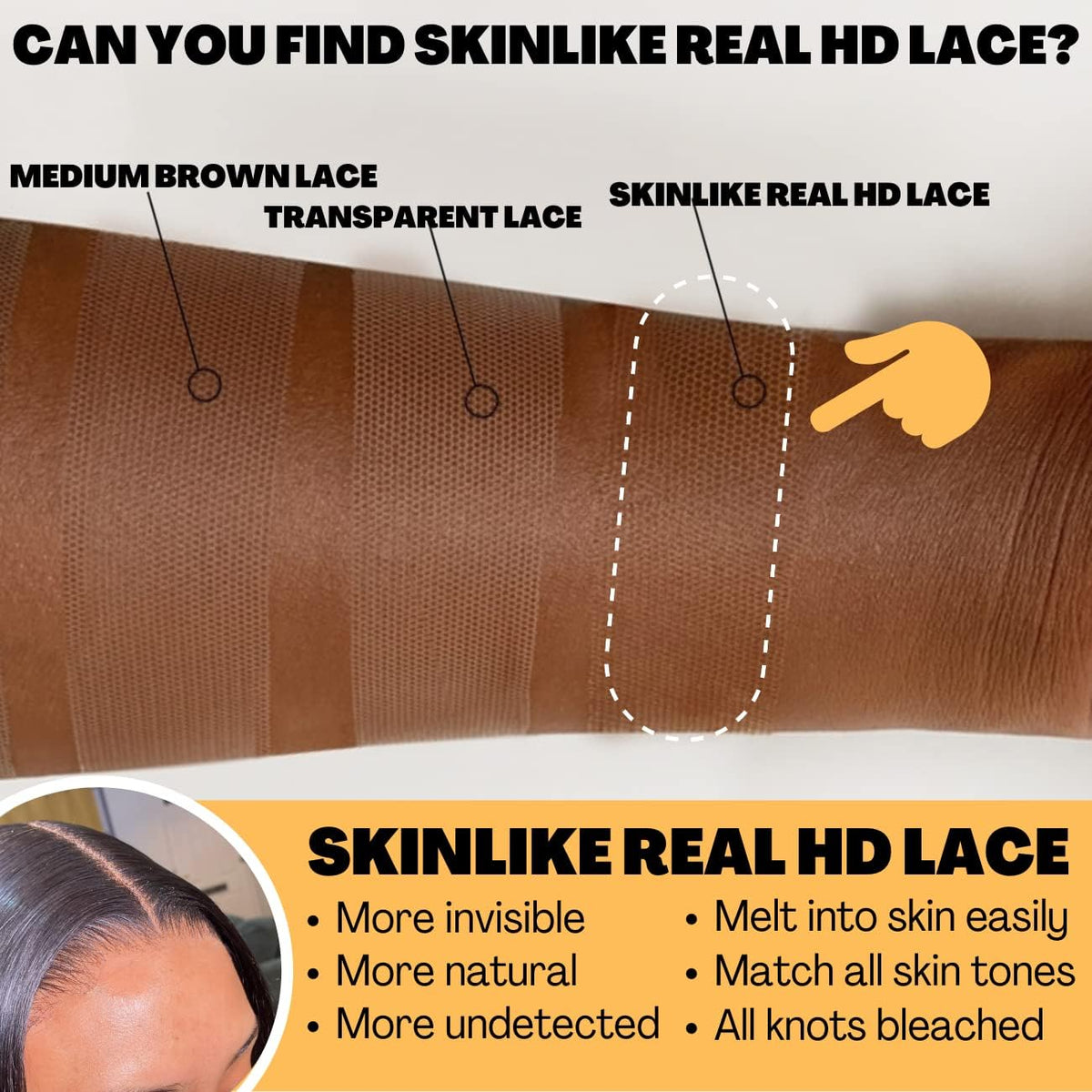 BEEOS Skinlike HD Lace Frontal 22 Inch showing hairline