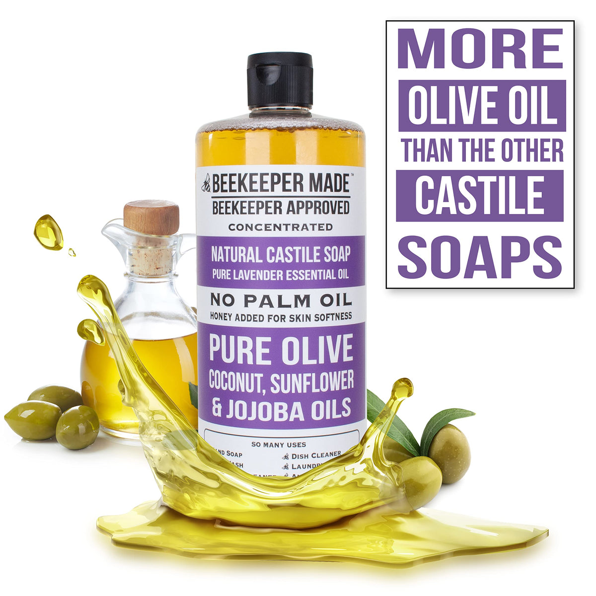 Beessential Natural Castile Soap 32 fl oz Lavender side view
