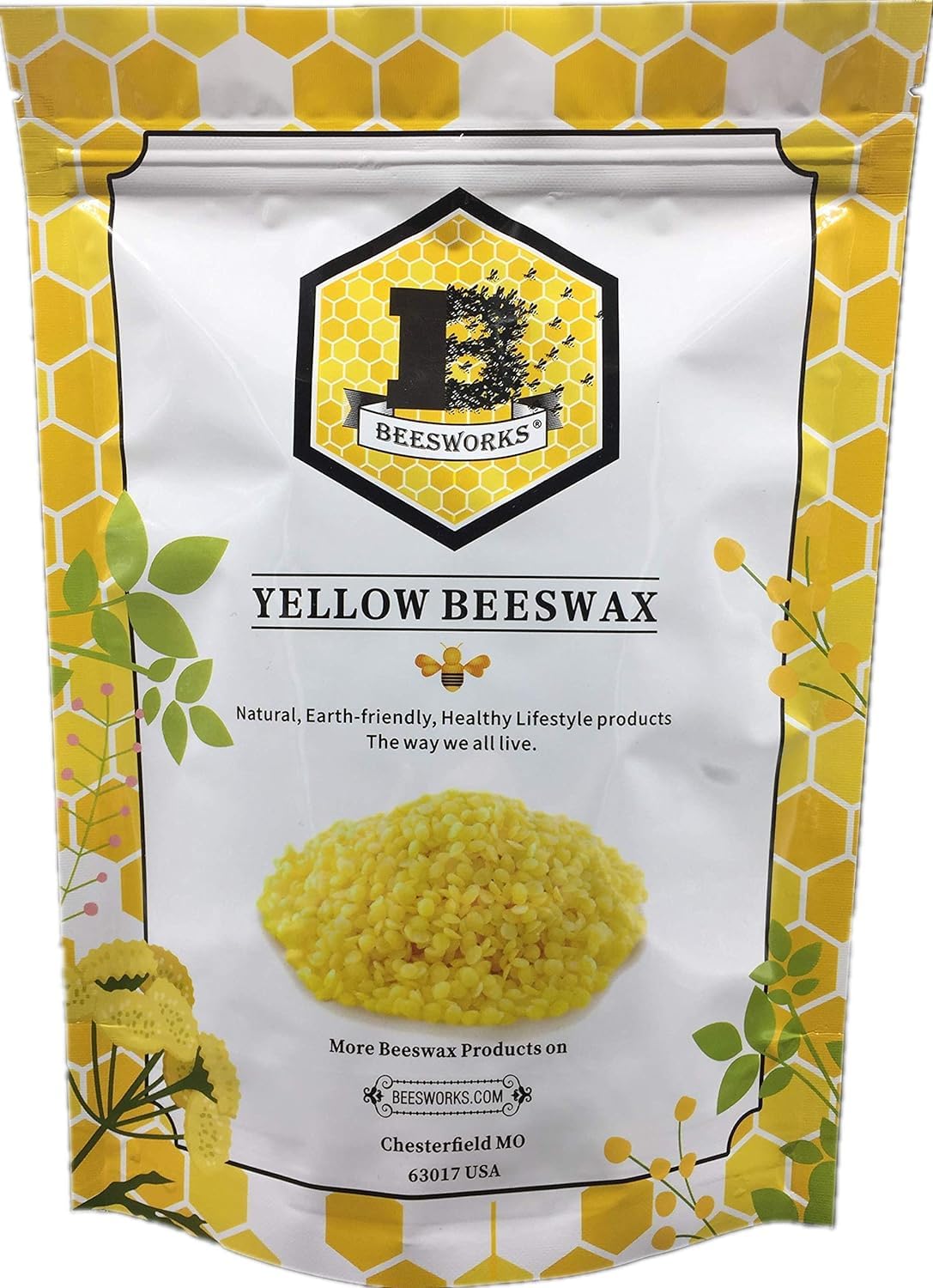 BEESWORKS Yellow Beeswax Pellets 3 lb package front view