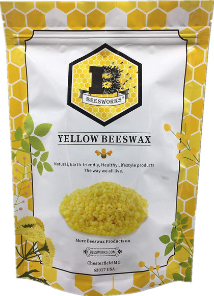 BEESWORKS Yellow Beeswax Pellets 3 lb package front view