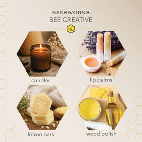 BEESWORKS Yellow Beeswax Pellets in a measuring cup