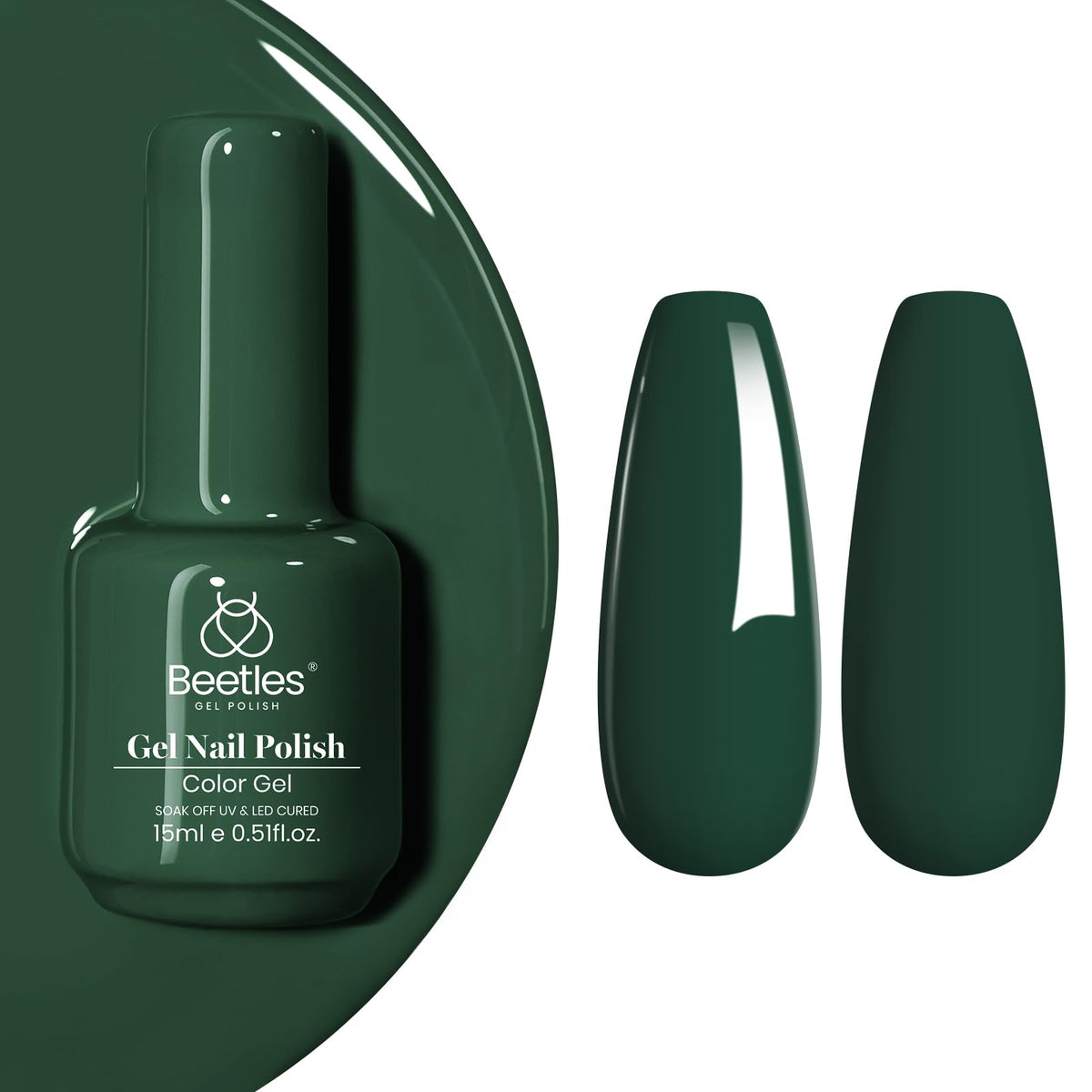 Beetles 15ml Dark Rainforest Green Gel Nail Polish front view